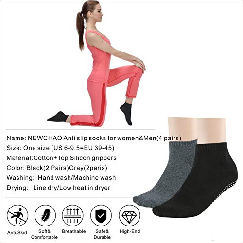 4 Pares de Calcetines Antideslizantes Para Mujeres y Hombres Calcetines de Agarre Para Yoga Barra en Casa Pilates Entrenamiento en el Hospital