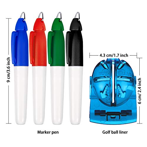 4 Piezas Herramienta de Alineación de Bola de Golf Clip de Marcador de Bola y 4 Rotuladores de Bola de Golf (Azul)
