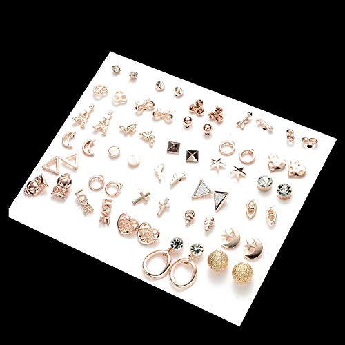 42 pares surtidos de múltiples aretes de joyería conjunto con tarjeta para mujeres niñas simple aro conjunto de pendientes (Estilo 1)