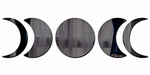 5 X Pegatinas de Pared Espejo, XiXiRan Espejos Pared Luna Decorativas 3D, Moonphase - Espejo Decorativo, Negro Adhesivos Espejo Boho, Salón Dormitorio Hogar Oficina DIY Pegatina
