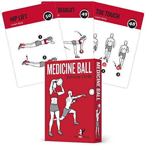 62 medicine ball exercise cards, for a high intensity home gym or workout, 50 exercises for all fitness levels, extra large,