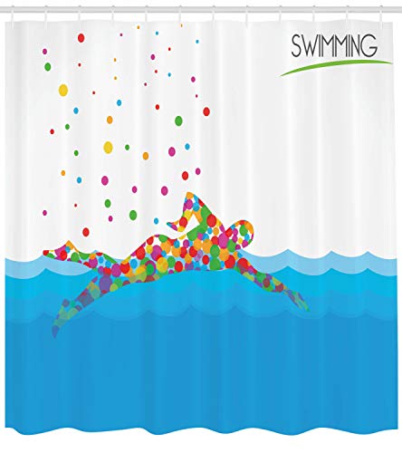 ABAKUHAUS Juegos Olímpicos Cortina de Baño, Piscina, Material Resistente al Agua Durable Estampa Digital, 175 x 200 cm, Rojo Verde Azul