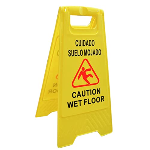 Acan Señal de Suelo Mojado en Castellano e inglés 61.5 x 29 cm, Cartel Plegable señalización Advertencia pavimento Mojado Amarillo para Empresas y Grandes Superficies