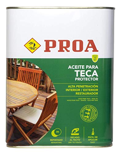 Aceite para Teca. PROA. Protección y nutrición para la madera. Renueva tus muebles de jardín. Color teca.