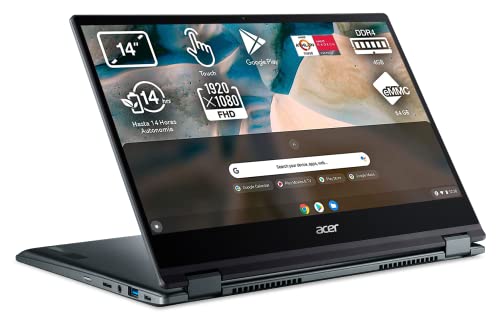 Acer Chromebook Spin 514 - Ordenador Portátil 2 en 1 Convertible y Tactil 14" Full HD, Laptop (AMD Athlon N3050C, 4GB RAM, 64GB eMMC, UMA Graphics,Chrome OS) PC Portátil Color Plata - Teclado QWERTY