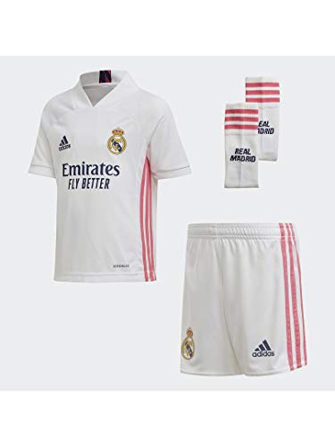 Adidas Real Madrid Temporada 2020/21 Equipación Completa Oficial, Niños, Blanco, 110 cm (4-5 años)