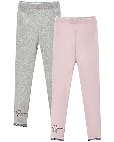 Adorel Leggings Algodón Pantalones Bordados Niñas Pack de 2 Rosa & Gris Claro 3-4 Años (Tamaño del Fabricante 110)