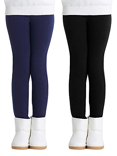 Adorel Leggins Térmicos Pantalón Forros Algodón para Niñas Pack de 2 Negro & Azul Marino 5-6 Años (Tamaño del Fabricante 120)