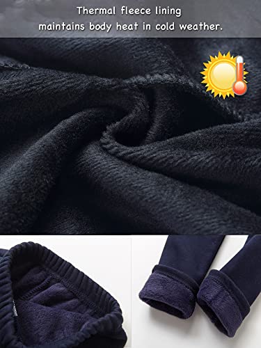 Adorel Leggins Térmicos Pantalón Forros Algodón para Niñas Pack de 2 Negro & Azul Marino 5-6 Años (Tamaño del Fabricante 120)