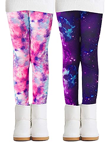 Adorel Leggins Térmicos Pantalones Forro Polar para Niñas Pack de 2 Galaxia 8 Años (Tamaño del Fabricante 140)