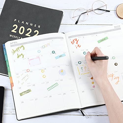 Agenda 2022 - Agenda semanal A4 2022 de enero a diciembre con pegatinas de calendario, 21,7 x 28,3 x 1,5 cm, papel premium A5 con portalápices, bolsillo interior