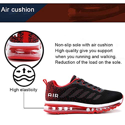 Air Zapatillas de Running para Hombre Mujer Zapatos para Correr y Asfalto Aire Libre y Deportes Calzado Unisexo Black Red 38