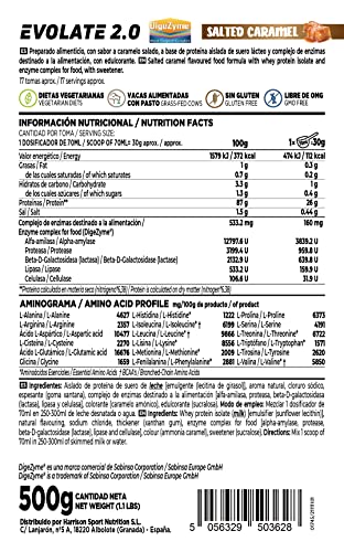 Aislado de Proteína de Suero de HSN Evolate 2.0 | Sabor Caramelo Salado 500 g = 16 Tomas | Whey Protein Isolate para Ganar Masa Muscular | No-GMO, Vegetariano, Sin Gluten ni Soja