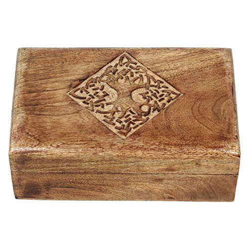 Ajuny Caja de joyería de madera hecha a mano, diseño celta tallado a mano