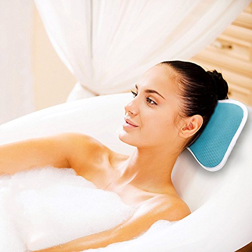 Almohada para Bañera Respirable 3D Malla SPA Con 2 ventosas,Soporte de Cuello y Espalda, Hogar Hot Tub Spa Pillow-Azul