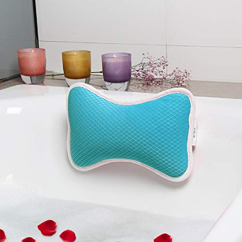 Almohada para Bañera Respirable 3D Malla SPA Con 2 ventosas,Soporte de Cuello y Espalda, Hogar Hot Tub Spa Pillow-Azul