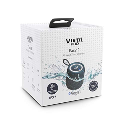 Altavoz Easy 2 de Vieta Pro, con Bluetooth 5.0, True Wireless, Micrófono, Radio FM, 12 horas de autonomía, Resistencia al agua IPX7 y botón directo al asistente virtual; acabado en color azul.