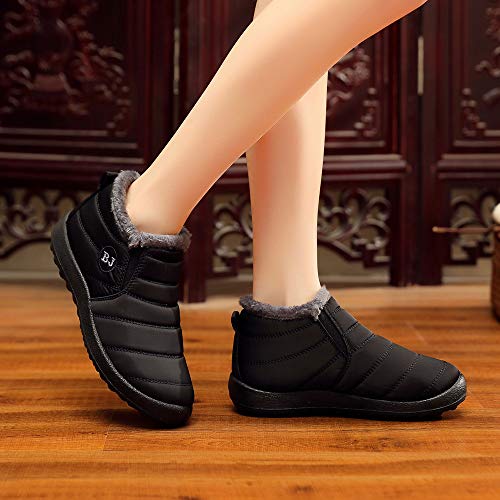 Alueeu Zapatos Invierno Mujer Botas Impermeables Forradas con Pelo Casual Calzado Romano Corto Botas Caliente Comodo Moda Aire Libre Exterior