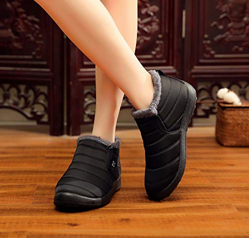 Alueeu Zapatos Invierno Mujer Botas Impermeables Forradas con Pelo Casual Calzado Romano Corto Botas Caliente Comodo Moda Aire Libre Exterior