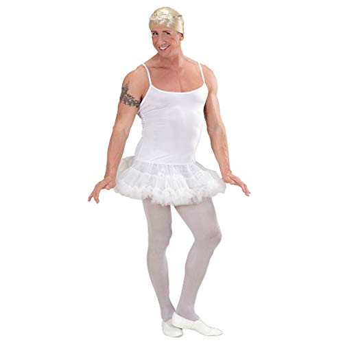 Amakando Divertido Disfraz para Hombre bailarín de Ballet/Blanco M/L (ES 50/52) / Cómico Traje de Ballet tutú para Verdaderos Hombres/Insuperable para Fiestas temáticas y Festivales