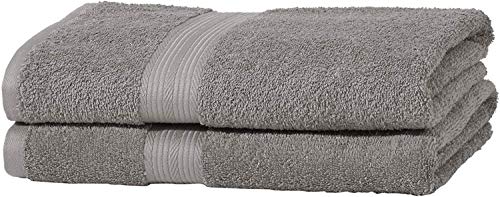 Amazon Basics - Juego de toallas (colores resistentes, 2 toallas de baño), color gris