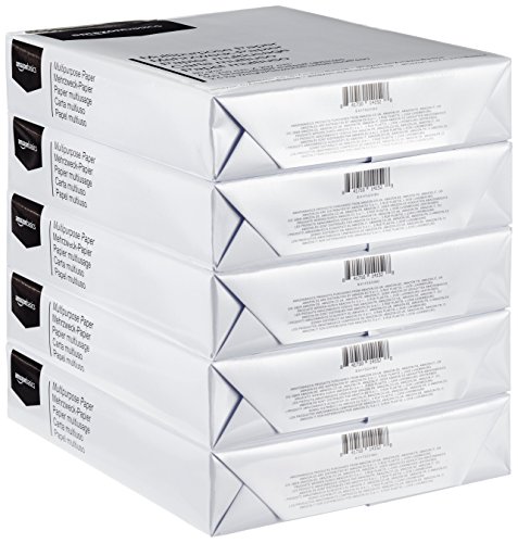 Amazon Basics Papel multiusos para impresora A4 80gsm, 5x500 hojas, blanco