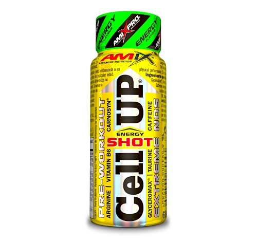 Amix - Cellup Shot - Suplemento Alimenticio - Contiene Cafeína - Aumenta la Fuerza y Congestión Muscular - Fórmula Pre-Entrenamiento - Nutrición Deportiva - Sabor a Energy - 20 Viales de 60 ml