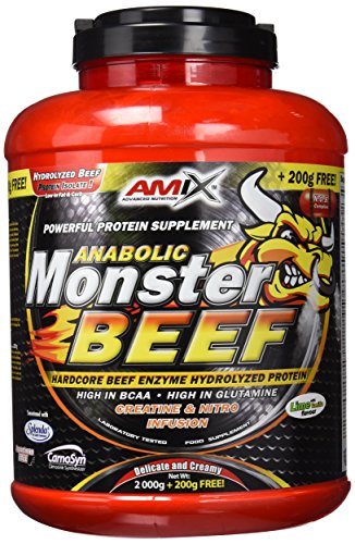 Amix - Monster Beef Protein - Suplemento Alimenticio - Mejora del Rendimiento - Proteína de Suero - Glutamina en Polvo - Nutrición - Proteína de Ternera - Sabor Lima y Vainilla - Bote de 2 Kg