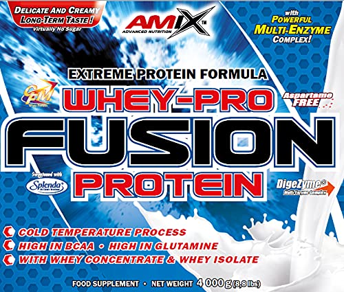 AMIX, Proteína Whey, Pure Fusión, Concentrado de Suero Ultra Filtrado, Sabor a Cookie Crema, Proteínas para Aumentar Masa Muscular, Proteína Isolada con Splenda, Contiene L-glutamina, 4 Kg