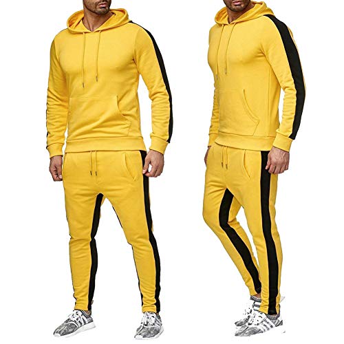 amropi Conjunto de Chandal Jogging para Hombre Sudaderas con Capucha y Pantalones 2 Piezas L,Amarillo