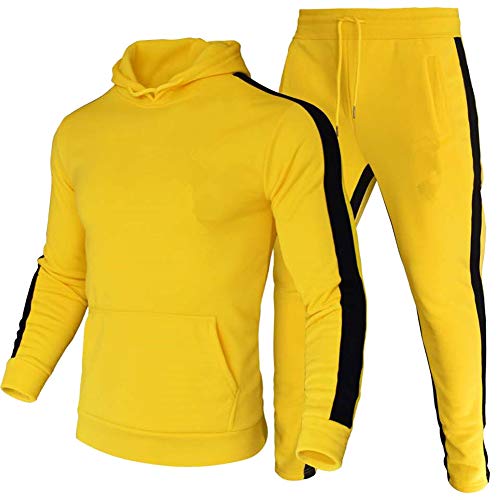 amropi Conjunto de Chandal Jogging para Hombre Sudaderas con Capucha y Pantalones 2 Piezas L,Amarillo