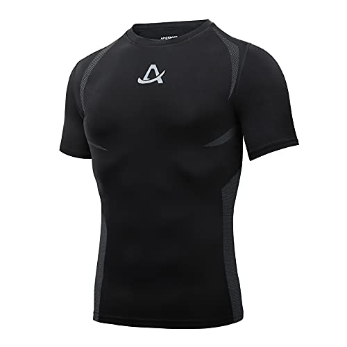 AMZSPORT Camiseta de Compresión para Hombre Camiseta de Manga Corta para Deportistas Correr Gimnasio, Negro S