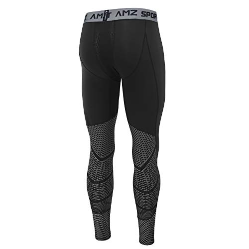 AMZSPORT Pantalón de Compresión Para Hombre Deportes de Secado Rápido Baselayer Funcionamiento Pantalón Plata XXL