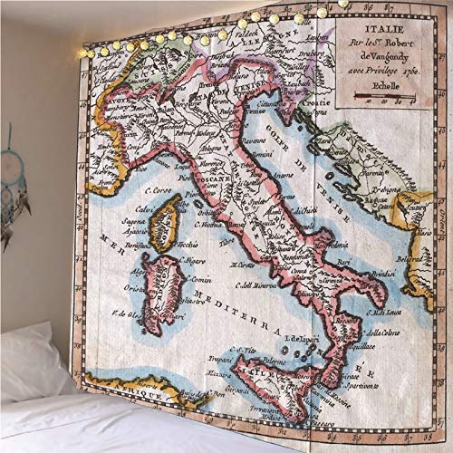 ANAZOZ Tapices de Tela Poliéster Tapiz Mapa de Italia Azul Naranja Caqui Tapiz 150x150CM