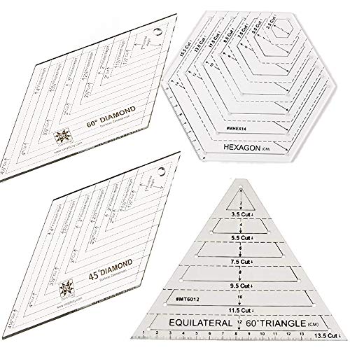 ANCLLO 4 reglas para acolchar, con triángulo y diamante de 60 grados, diamante de 45 grados, plantillas de forma hexagonal, retazos transparentes, regla para manualidades, herramientas de bricolaje