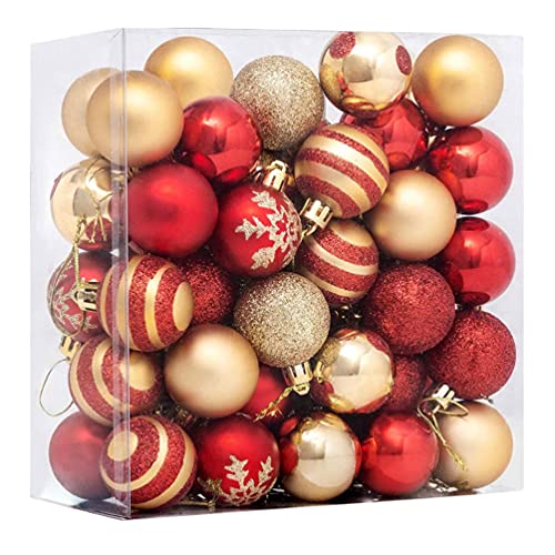 Angoily 50 Piezas de Adornos de Bolas de Navidad para Decoraciones de Árboles de Navidad 4CM de Adornos de Navidad Rojos Y Dorados Irrompibles Juego de Bolas para Decorar El Árbol de