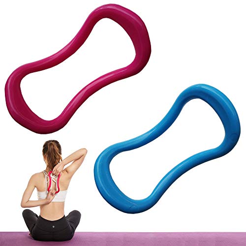 Anillo de Estiramiento de Fascia, 2 Piezas Círculos de Pilates de Anillo de Yoga, Anillo de Estiramiento Fitness para Masaje de Muslos y Pantorrillas, Entrenamiento de Estiramiento (Azul y Rojo Rosa)