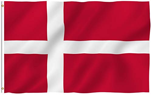 Anley Fly Breeze Bandera de Dinamarca de 3x5 pies - Color Vivo y Resistente a la decoloración UV - Encabezado de Lona y Doble Costura - Banderas Nacionales danesas danesas Poliéster con Arandelas