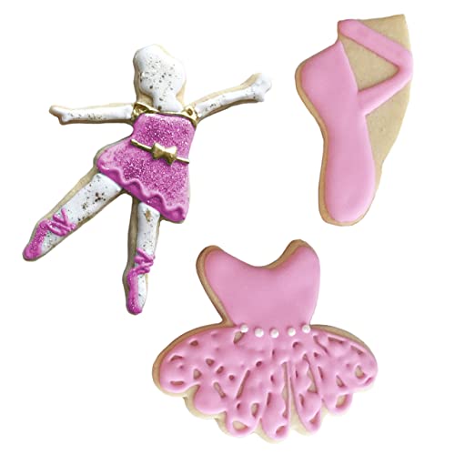 Ann Clark Cookie Cutters Juego de 3 cortadores de galletas ballet/danza con libro de recetas, bailarina, tutú y zapatilla de ballet