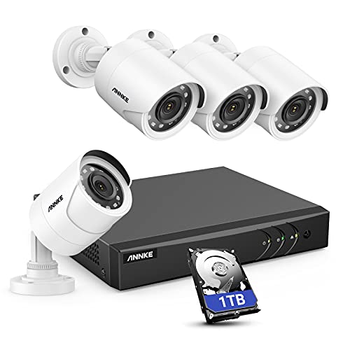 ANNKE Kit de Seguridad 8 Canales DVR de 5MP con 4 CCTV 1080P Cámaras Sistema de Videovigilancia IP66 Impermeable Visión Nocturna Silencioso - 1TB HDD Disco Duro