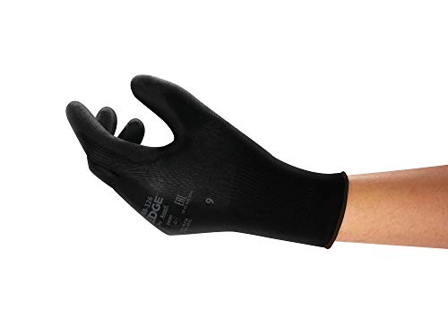 Ansell Edge 48-126 Guantes de trabajo para hombres y mujeres, guantes multiusos para bricolaje, mejoras del hogar y aplicaciones mecánicas, color negro, talla 6 (12 pares)