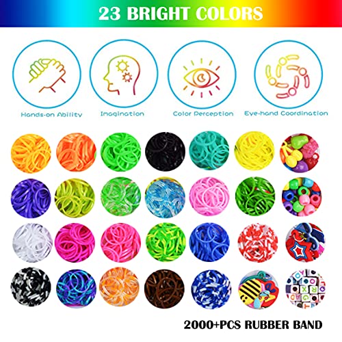 Aoibeely Pulseras Gomas, 2000+ Gomas para Hacer Pulseras Elasticas Colores, Muchos Pequeños Accesorios, Bricolaje Manualidad para Niños de Anillos y Collares (23 Colores) (A)
