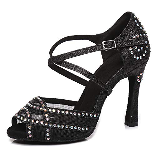 AOQUNFS Zapatos de Baile Latino Mujer Salsa Tacon Alto Zapatos de Baile Mujer Salsa y Bachata Económicos,YCL418-Negro-9,EU 37