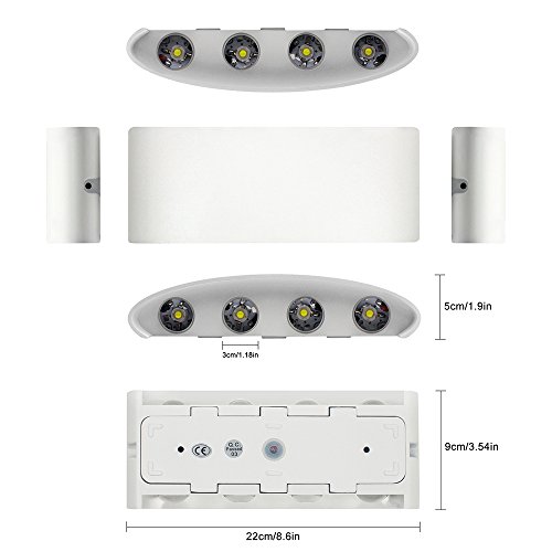 Apliques de pared Modernos, 8W Blanco LED Lamparas de pared Aluminio Luz para dormitorio Impermeable IP65 Interior/Exterior Decoración del Hogar Pasillo Entrada, Luz Blanco Frío