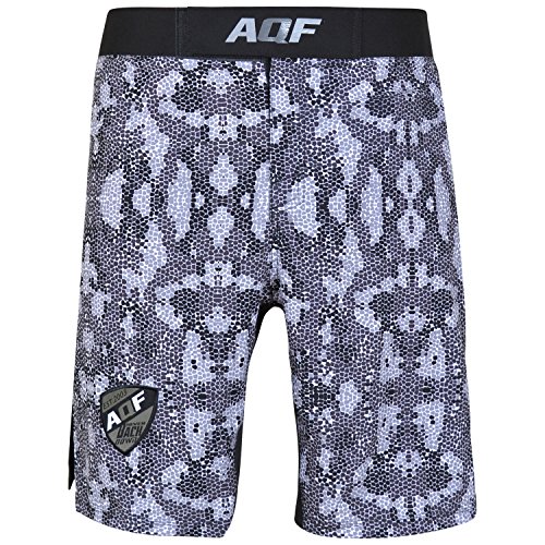 AQF Shorts Deportivos Hombre para MMA Combate Pantalones Muay Thai para Kick Boxing para Lucha En Jaula Shorts Tipo Camuflar Grises (M)