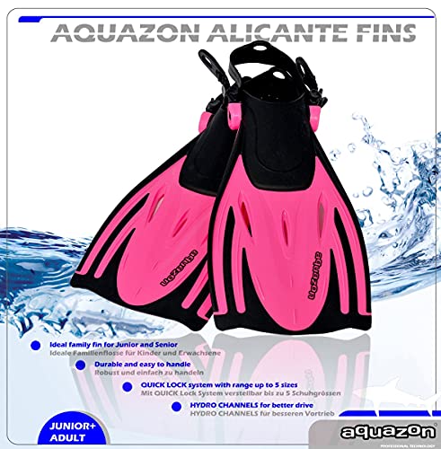 AQUAZON Aletas para niños Alicante, Aletas para bucear Ajustables, Ideales para bucear con esnórquel, bucear o como Aletas de natación, Aletas para bucear con esnórquel, Colour:Pink, Size:27/31