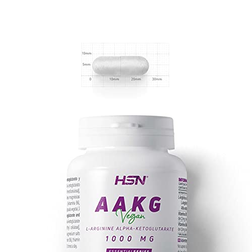 Arginina AAKG en Cápsulas de HSN | 120 Veg Caps por Envase | 3000 mg de L-Arginina Alfa-Cetoglutarato por Dosis Diaria | Con Vitamina B1 y B6 | No-GMO, Vegano, Sin Gluten
