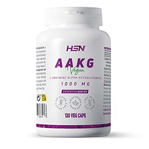 Arginina AAKG en Cápsulas de HSN | 120 Veg Caps por Envase | 3000 mg de L-Arginina Alfa-Cetoglutarato por Dosis Diaria | Con Vitamina B1 y B6 | No-GMO, Vegano, Sin Gluten