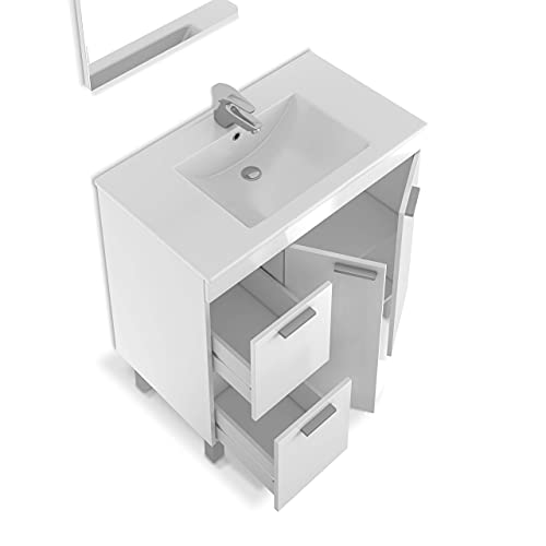ARKITMOBEL Mueble de Baño con 2 Puertas 2 Cajones y Espejo, Modulo Baño, Modelo Aktiva, Acabado en Blanco Brillo, Medidas: 80 cm (Ancho) x 80 cm (Alto) x 45 cm (Fondo)
