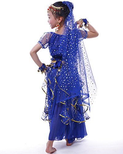 Astage Niña Traje Danza del Vientre Lentejuelas Danza India Halloween Disfraz Azul Real L